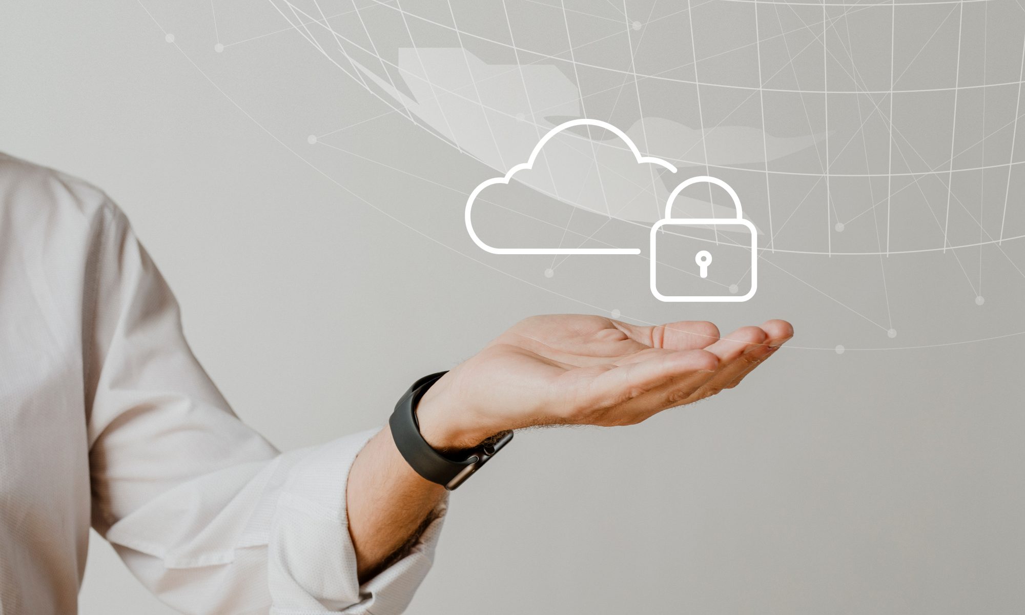 Hand holding cloud system with data protection